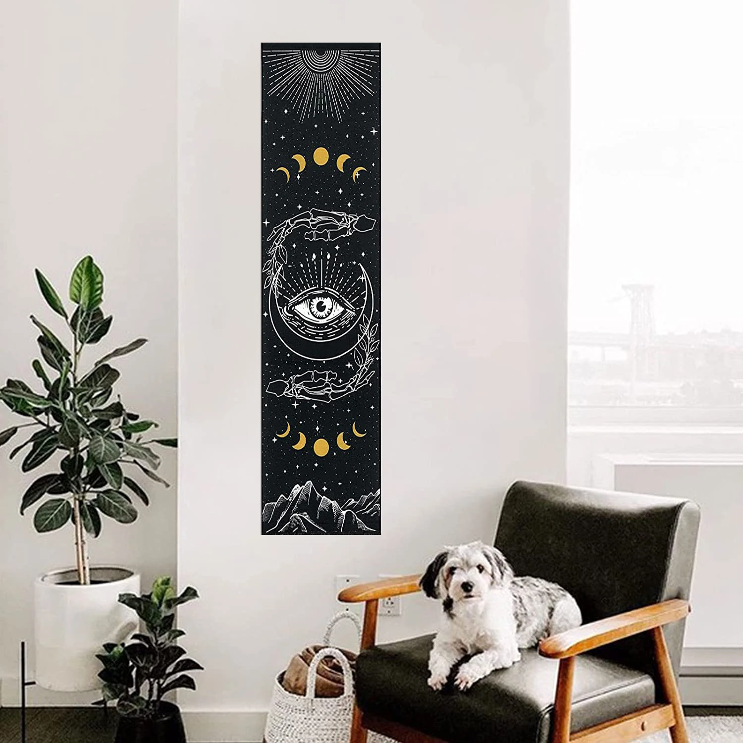 Skull tapestry moon phase tapestry star starry wall hanging black skeleton Witchcraft Hippie butterfly tapestry room Decor