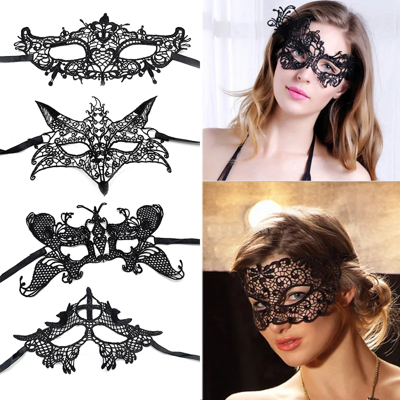 Sexyshop-Máscara de ojos hueca de encaje negro para mujer, accesorios eróticos de Halloween, Juguetes sexuales para adultos, máscara de ojos para mascarada, 18