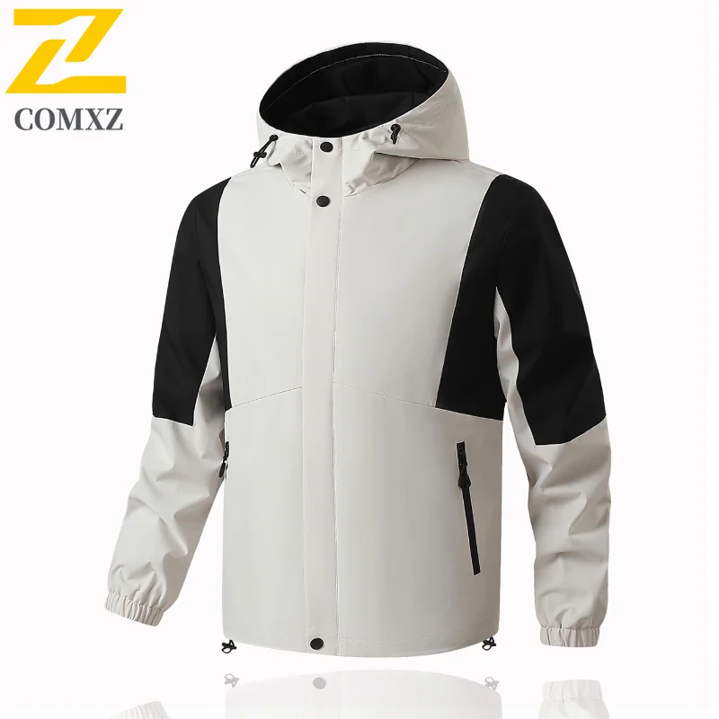 

2025 New Couple Charge Jacket Color Blocked Windproof Waterproof Breathable Hooded Windbreaker Outdoor Leisure Camp Travel Coat