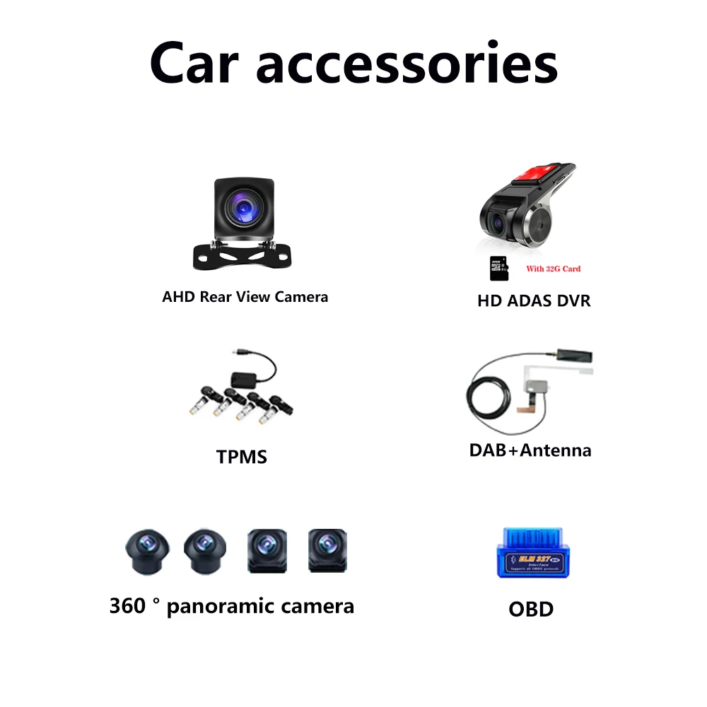 

Auto Car accessories For our shop car radio,360 panoramic camera, rear camera, DVR, TPMS,DAB,OBD