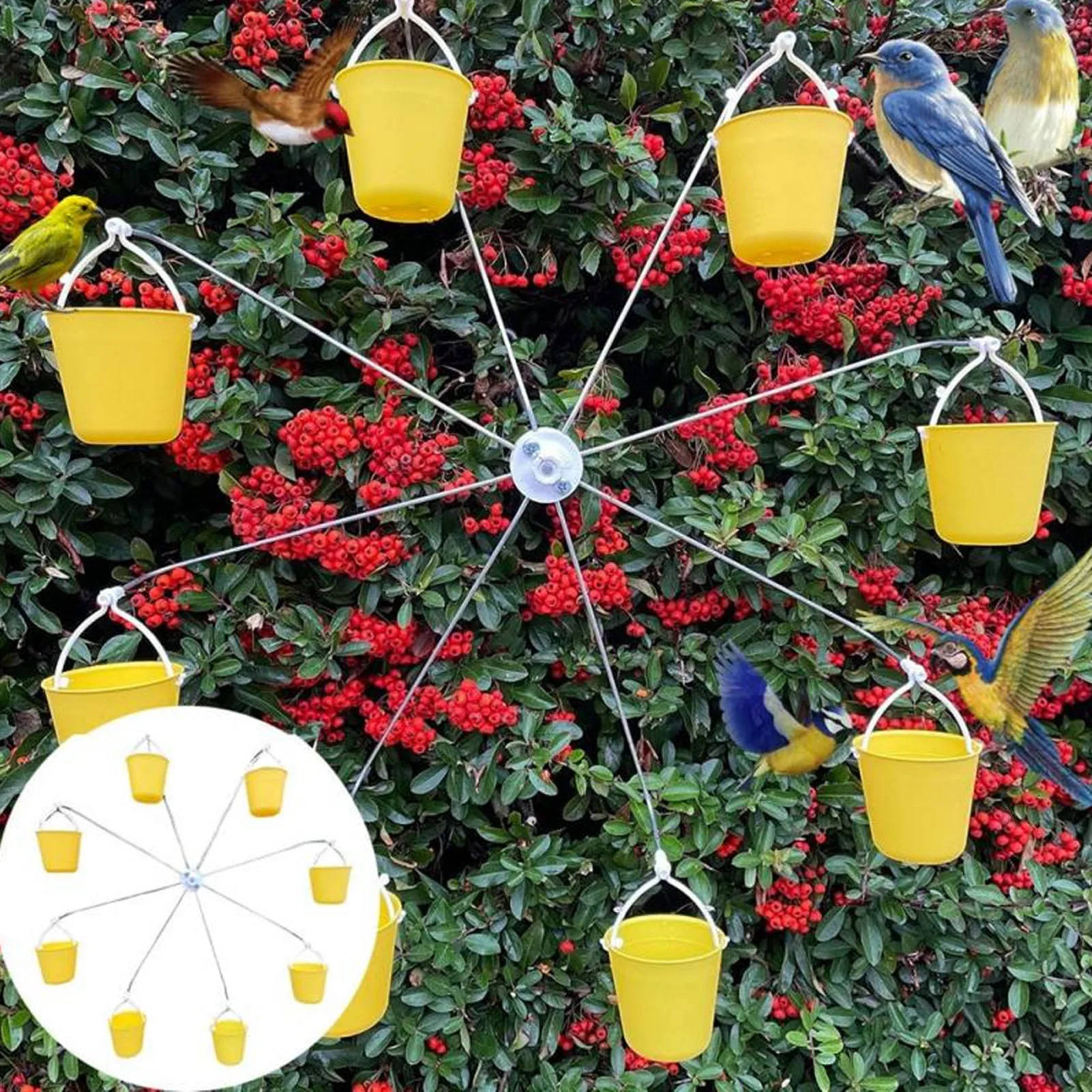 Ferris Wheel Bird Feeder, Dynamic Design, Endless Fun, Outdoor Hanging Hummingbird Feeder with 8 Buckets