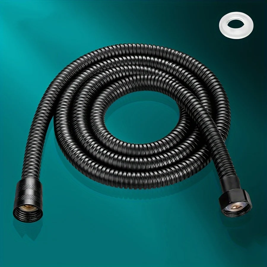 

1 bathroom shower hose, black/silver stainless steel handheld showerhead accessory, shower head replacement part