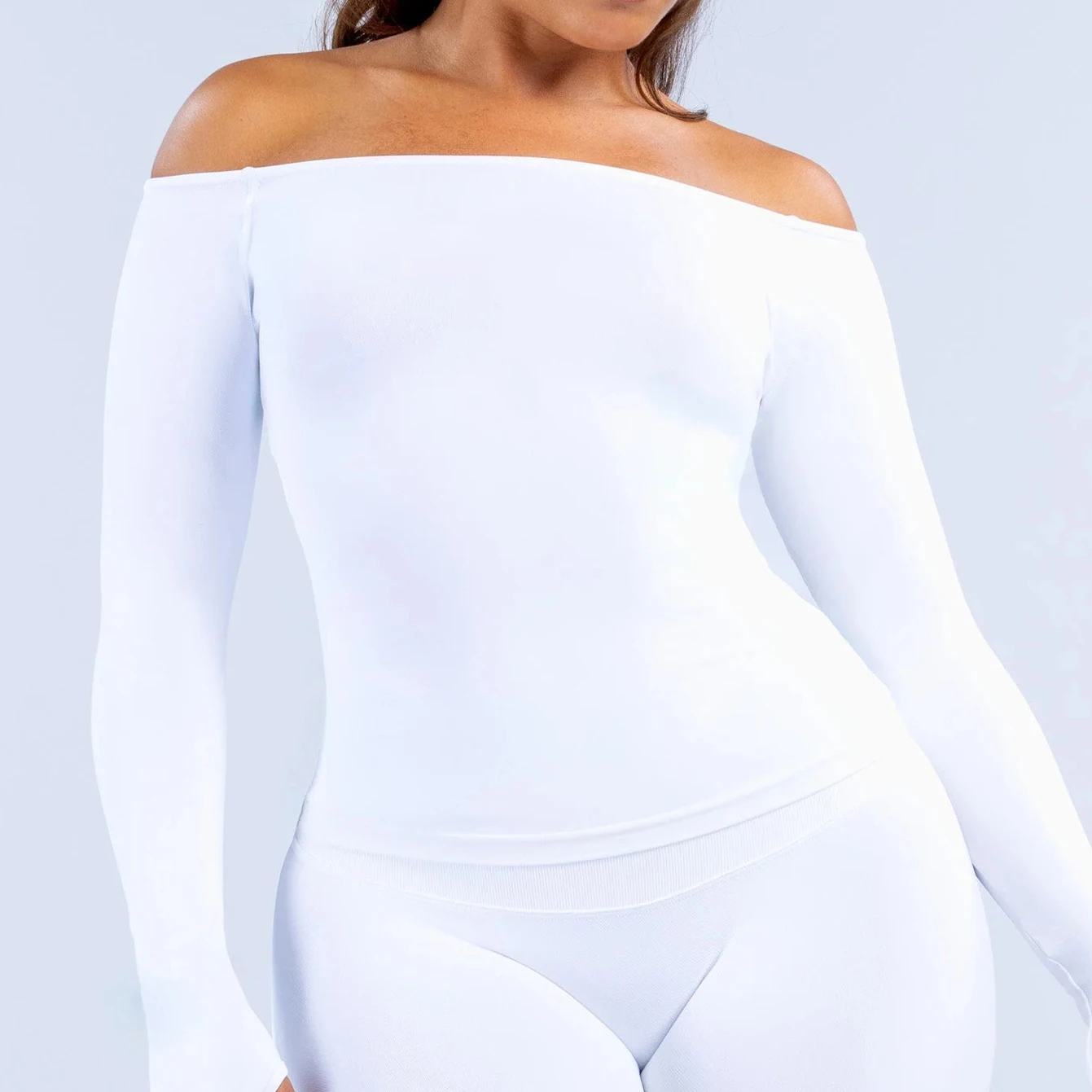 High elasticity single collar off shoulder slim fit long sleeved seamless fitness long sleeved yoga long sleeved women