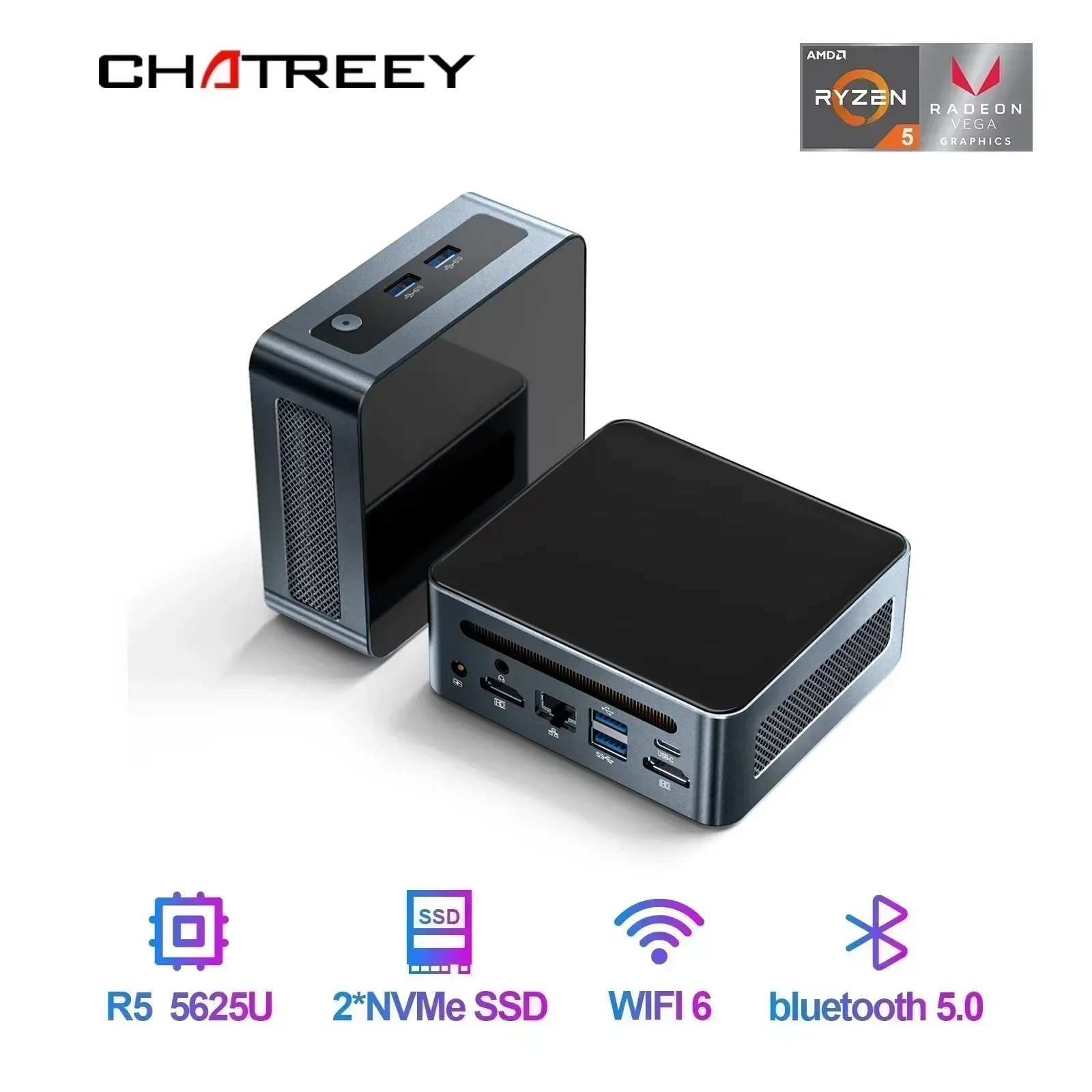 US/EU Chatreey AN2P Mini PC R5 5625U/3550H Computer desktop da gioco NVME SSD WIFI6 HD Windows 11 Pro