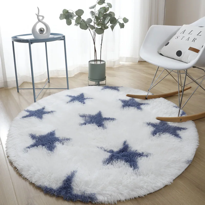 Bedroom Striped Round Silk Wool Carpet Nordic Living Room Sofa Plush Floor Mat Home Hanging Basket Long Hair Mat Play Mats