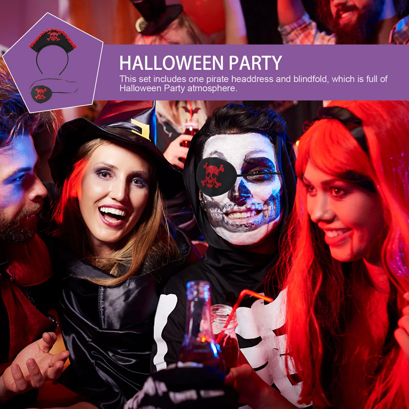 

1Set Pirate Headdress Skull Blindfold Halloween Party Dress Up Set Pirate Cosplay Costume Accessories Halloween Costumes