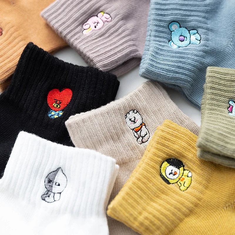 Kawaii BT21 Tata Rj Chimmy Cooky Shooky Mang Koya Cartoon Spring Pure Cotton Socks for Girls To Go Out Invisible Boat Socks