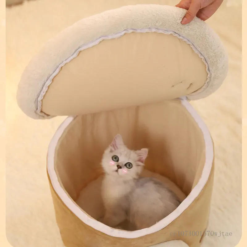 One Nest Dual-Use Milk Tea Coffee Cup Shaped Cat Nest, Fully closed, Warm, Winter, Thickened, Small Dog, Teddy Kennel, Pet