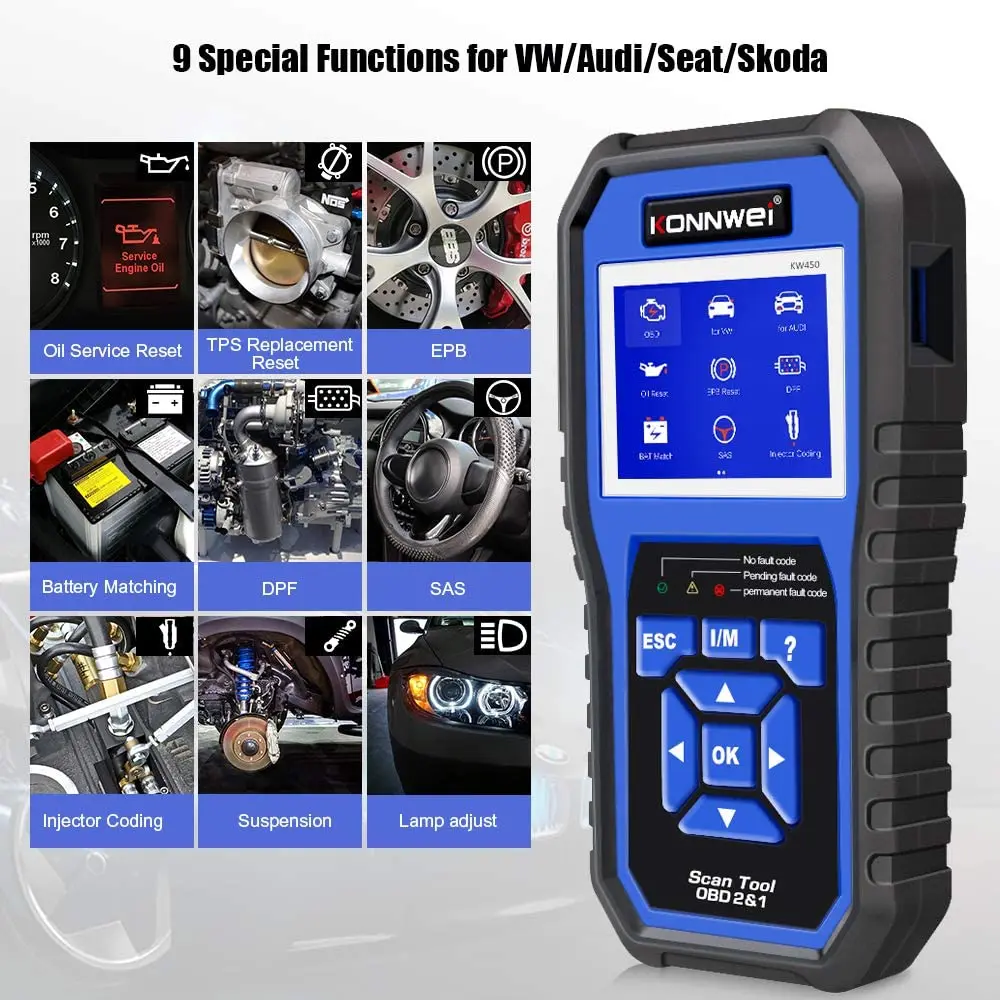 Profession OBD2 Scanner Anto Diagnostic Code Reader KW450 for VAG Car VW Audi ABS Airbag Oil ABS EPB DPF SRS TPMS Reset VAGCOM