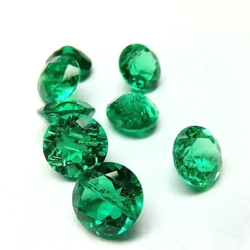 Lab Grown Columbian Emerald Green Round Shape Gemstone For Charms Jewel Rings Earrings Making Selectable AGL Certificate