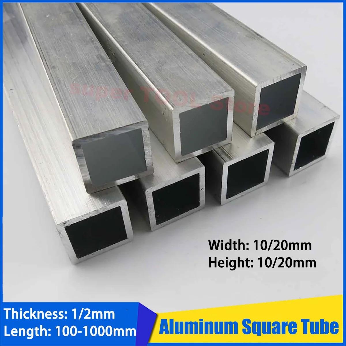 1Pc 10x10 20x20 6063 Aluminum Alloy Rectangular Square Tube Pipe Length 100mm 150mm 200mm 400mm 1000mm