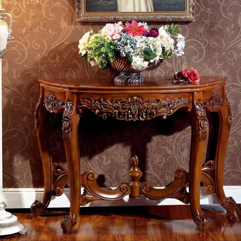 Pure solid wood European entrance table, hand-carved, American end view table, piano paint, corridor cabinet