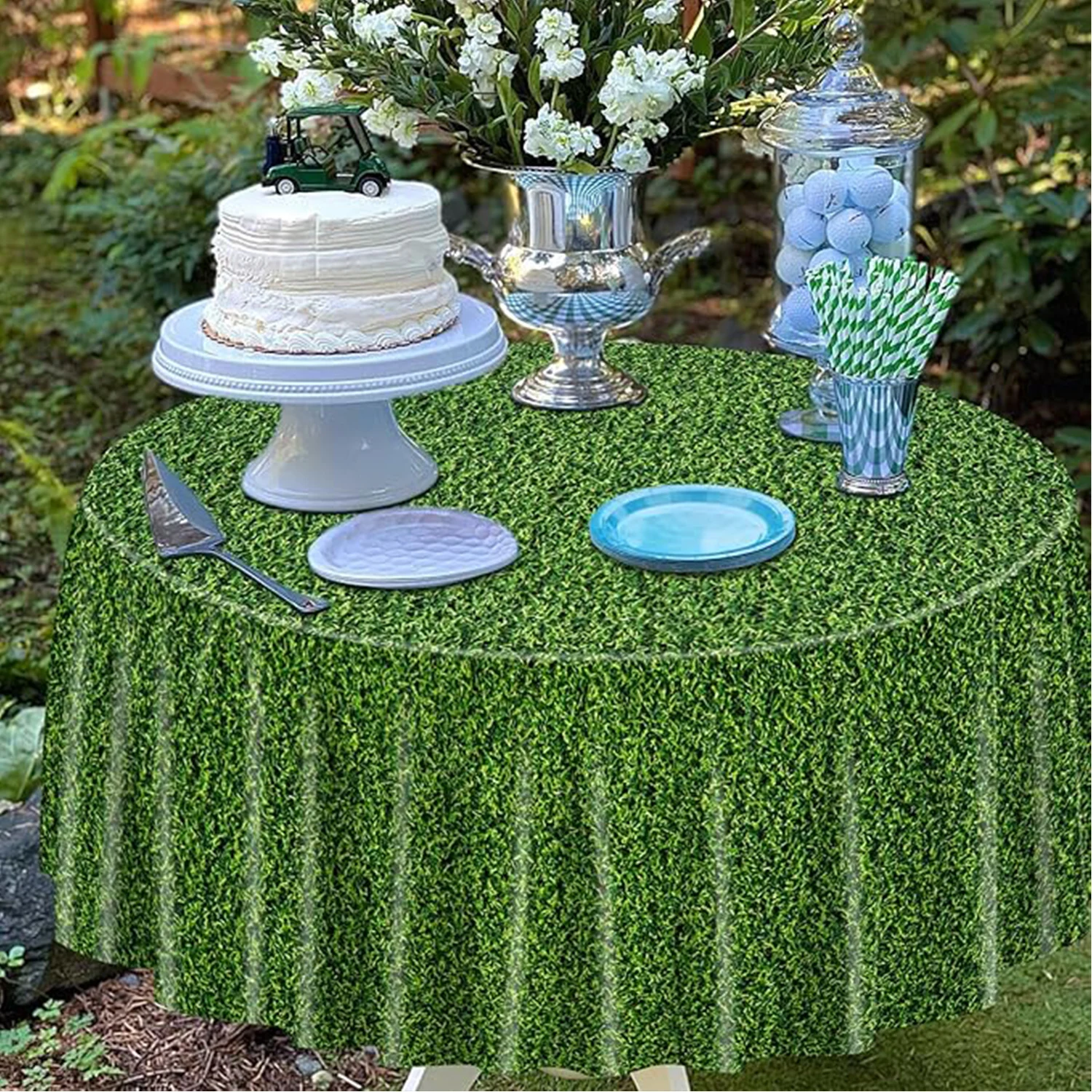 Sports Theme Green Grass Pattern Tablecloth, Football Party Supplies, Golf and Football Event Decoration Supplies