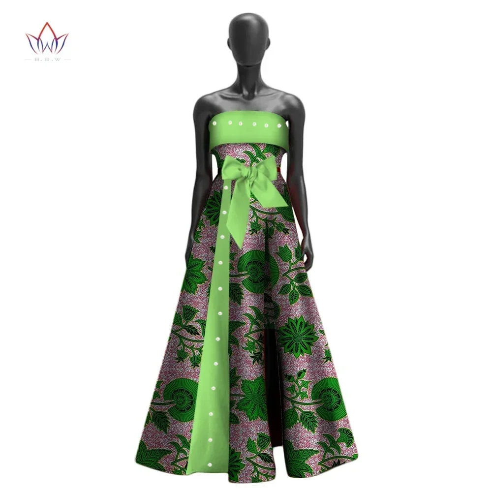 African Dresses for Women Bazin Strapless High Waist Swing Hen Long Evening Dress Traditional African Clothing Dashiki WY3017