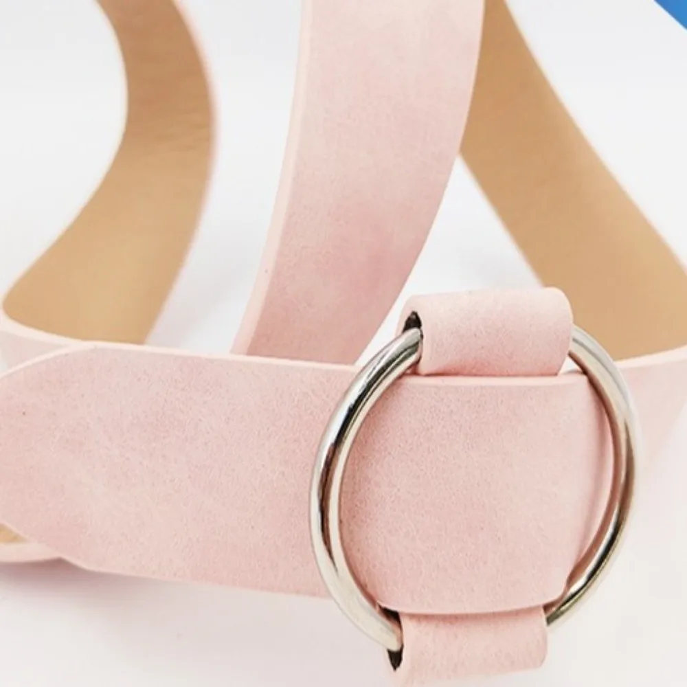 3x103cm Women Belt Round Buckle Design Needleless Round Buckle Belt Imitation Leather Soft Fashion Belt for Youth Student
