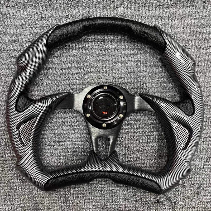 

350mm Auto Parts Universal Carbon Fiber & Battle Black Style 6 Bolt Racing Drifting Steering Wheel & Horn