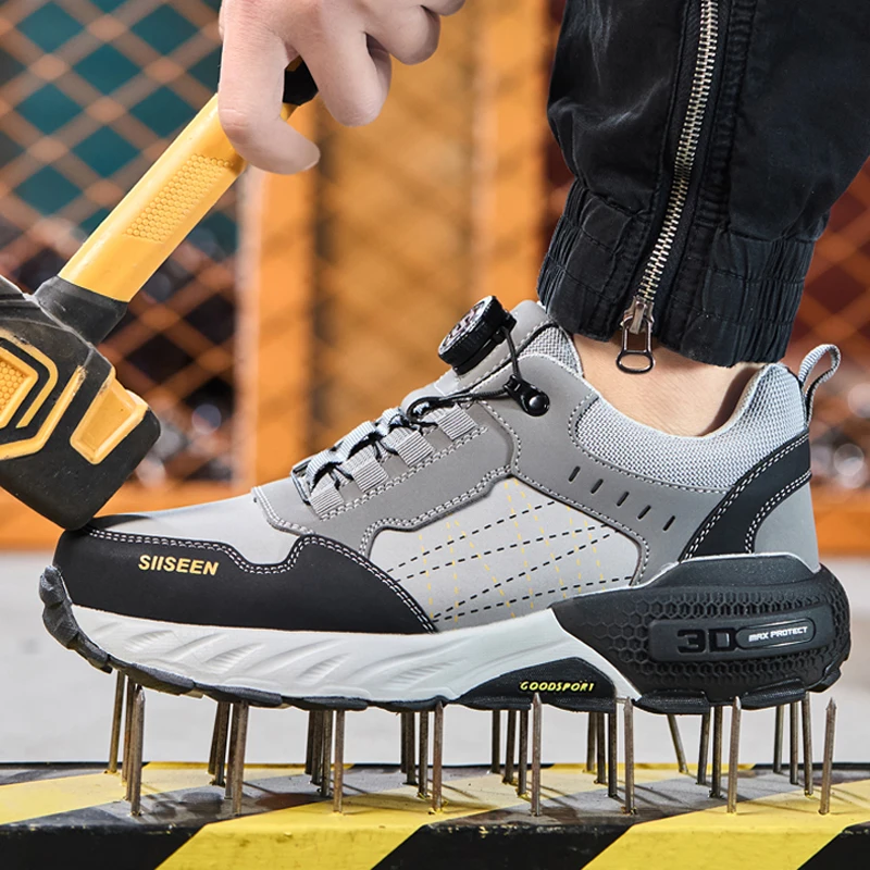 

Indestructible Work Shoes for Men Rotating Button Safety Boots Anti Smash Puncture-Proof Composite Toe Sneakers Industrial Shoes