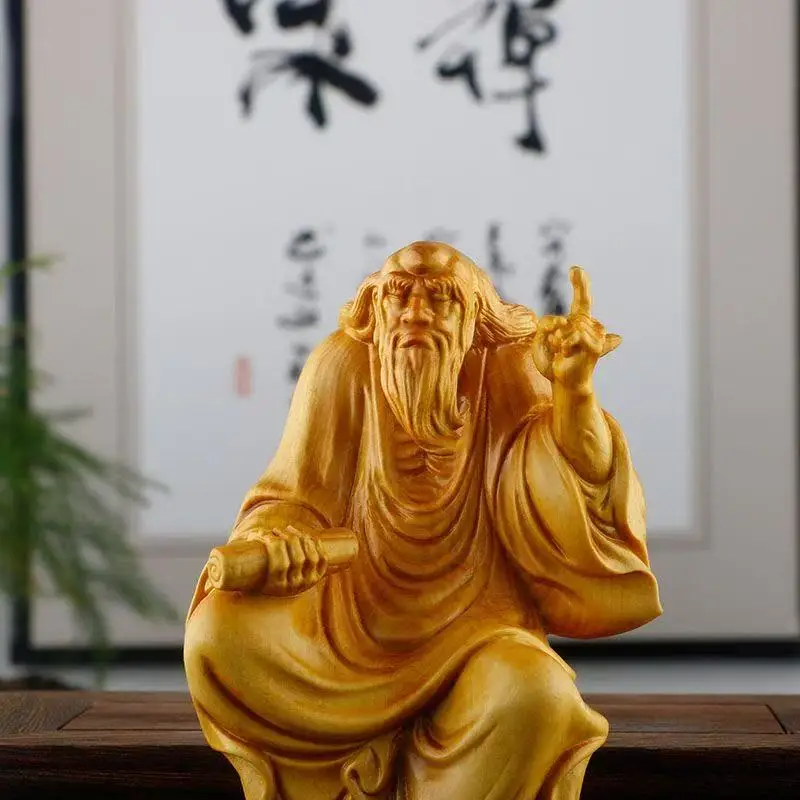 wood carving Antique Style Laozi Statue ，Chinese Philosopher Scholar's Study Ornament Home Room Office  Lao Tzu Statue