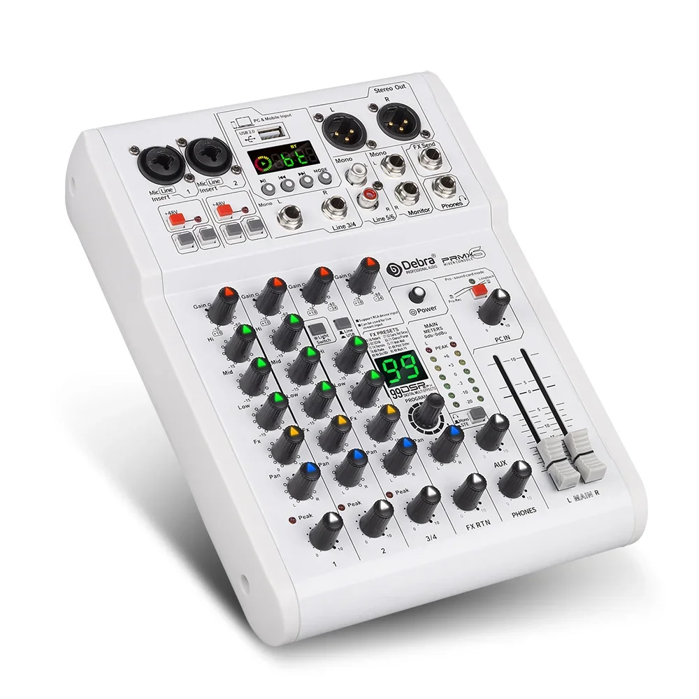 

Professional 6-Channel Audio Mixer with 99 DSP for Bluetooth and Sound Card Compatible with Computers and Phones