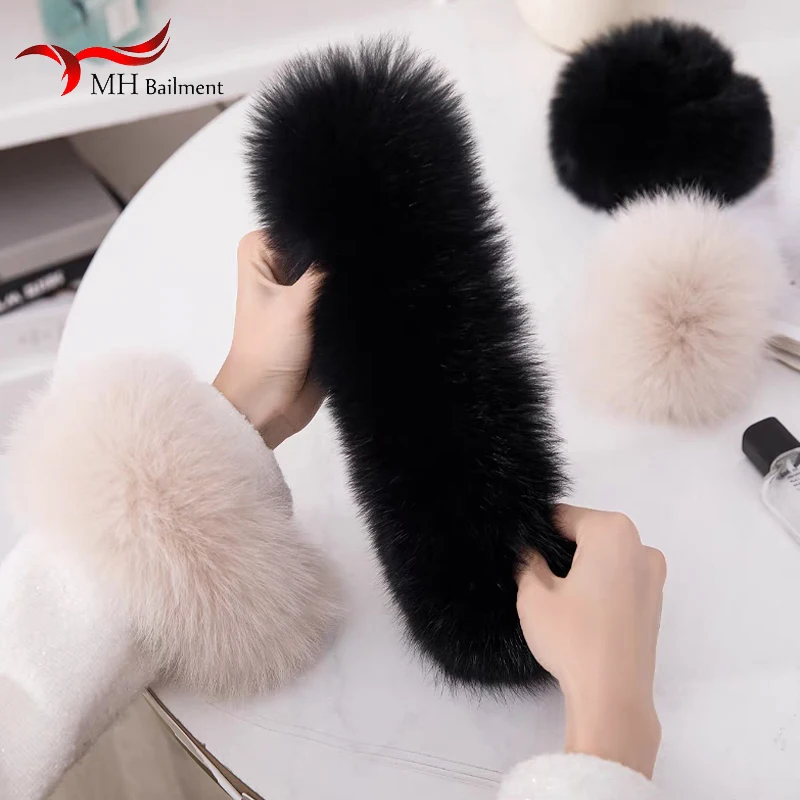 Women 100% Real Fox Fur Cuff  Winter Warm Fashion Natural Warmer Bracelet Winter Coat Fur  Glove Lady Patting Circle