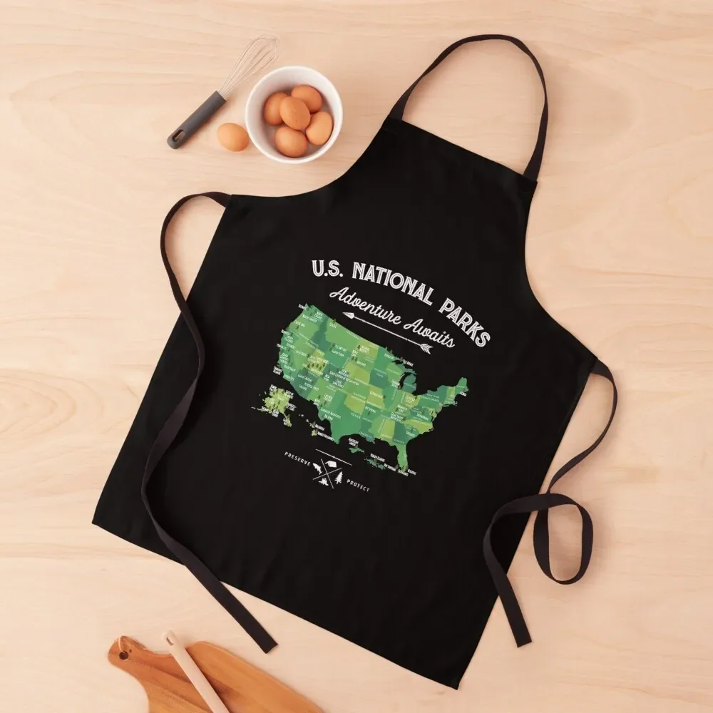 

62 National Parks Map Gifts US Park Vintage Camping Hiking Apron Ladies Utensils For Kitchen Kitchen Things For Home Apron