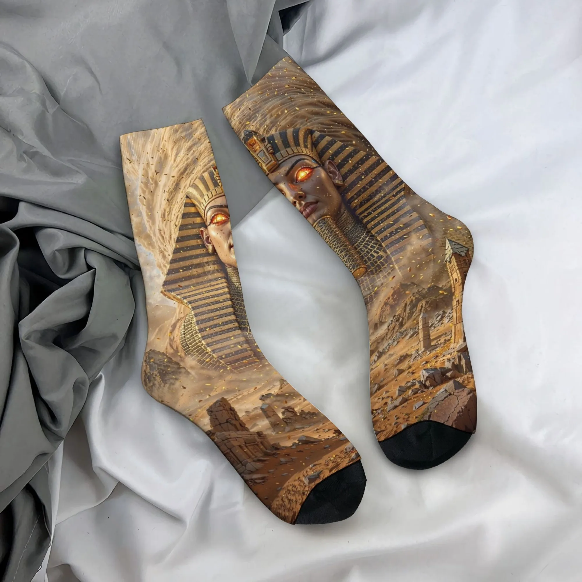 Harajuku Retro Ancient Egyptian Pharaoh Themed Men's Socks: Novel Street Style, Ancient Civilization Style Casual Socks Fun Gift
