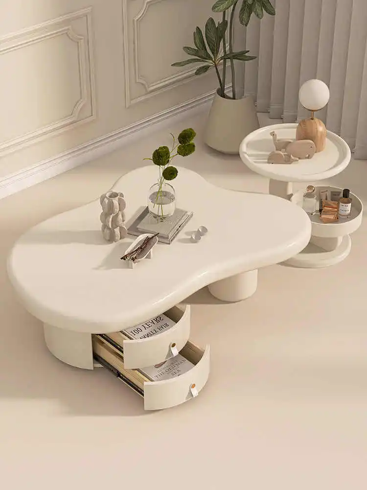 

Белый кремовый журнальный столик с хмаром ветра, необычный журнальный столик специальной формы для дома, гостиной