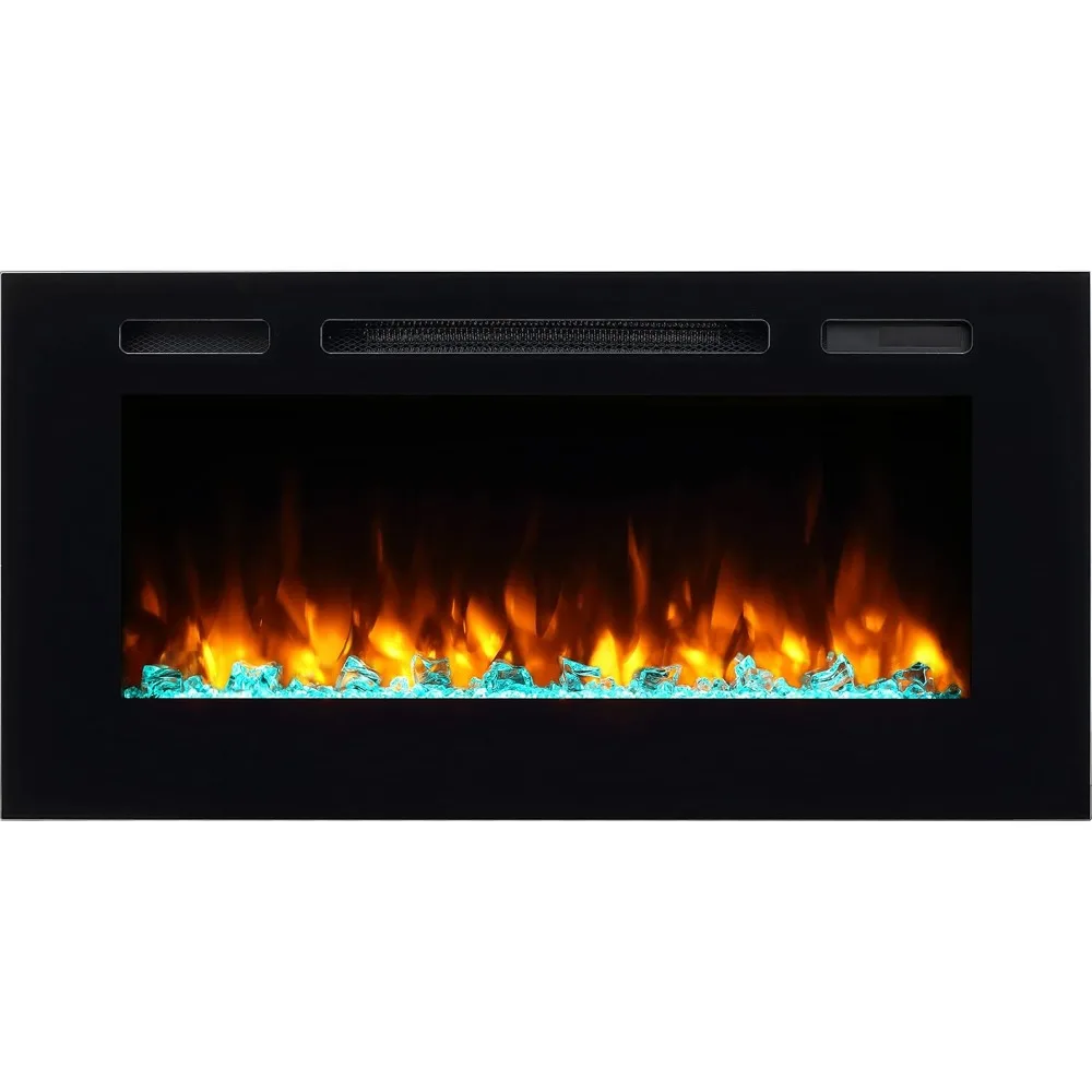 

PuraFlame Alice 40 Recessed Electric Fireplace, Wall-Mounted for 2x6 Studs, Log and Crystal Design, 1500W, Black