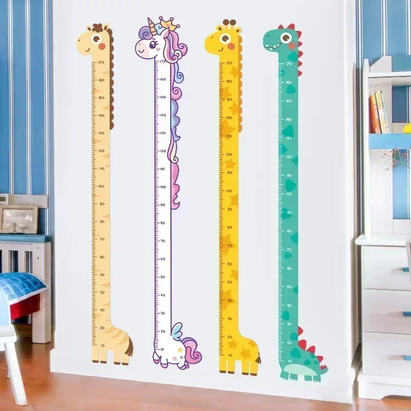 Cartoon Animals Height Measure Wall Sticker Unicorn Dinosaur Wallpaper for Kids Room Nursery Child Growth Ruler Growth Chart