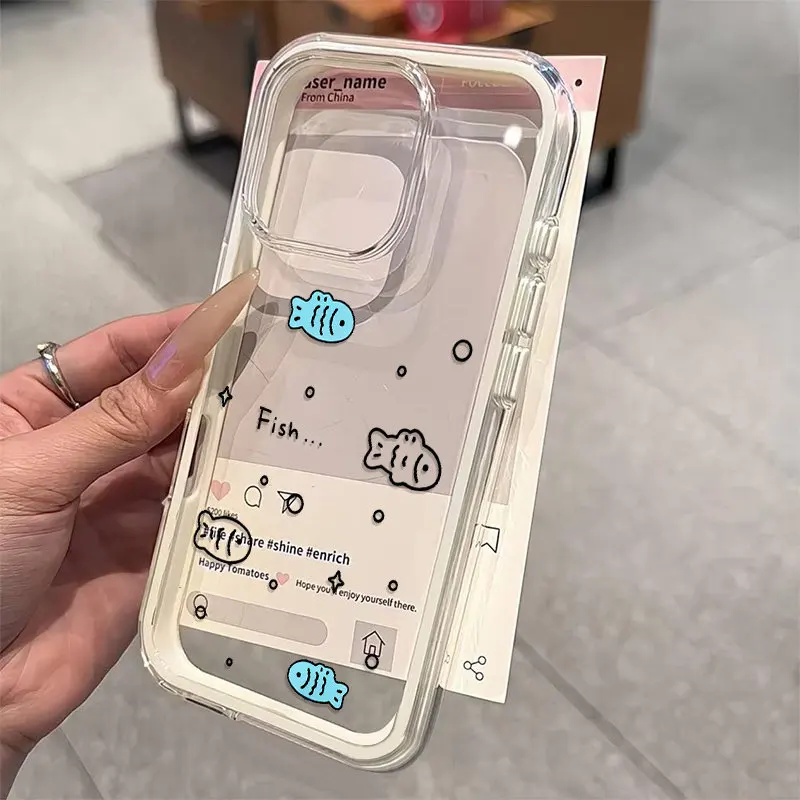 Simple Cute Little Fish 2in1 Clear Case For Samsung Galaxy S26 Ultra S25 S23FE S24 S22Plus A57 A37 A55 A54 A36 A35 A15 A16 Cover