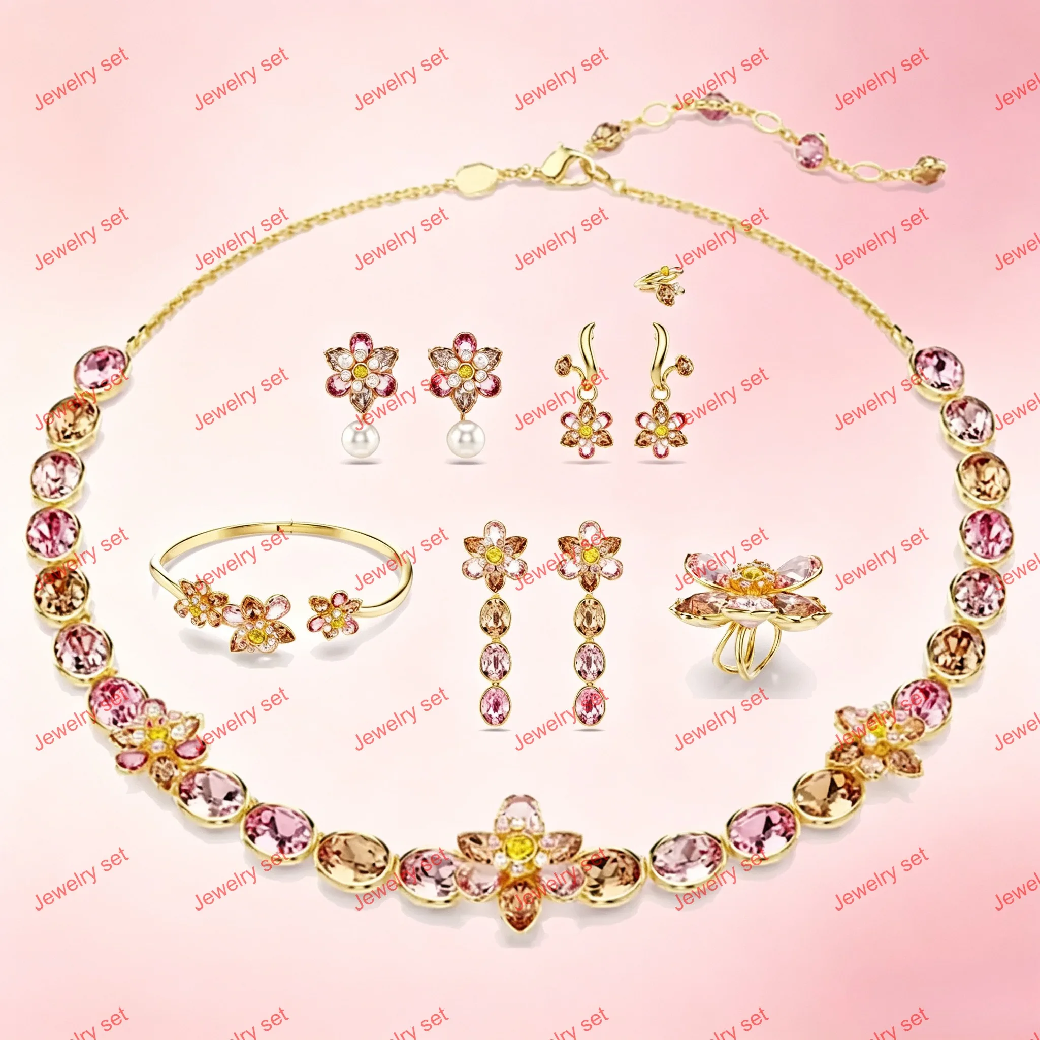 Original Charms 2026 New Flower Necklace Design Bracelet Versatile Earrings Ring Jewelry Trendy Fine Jewelry Set for Women