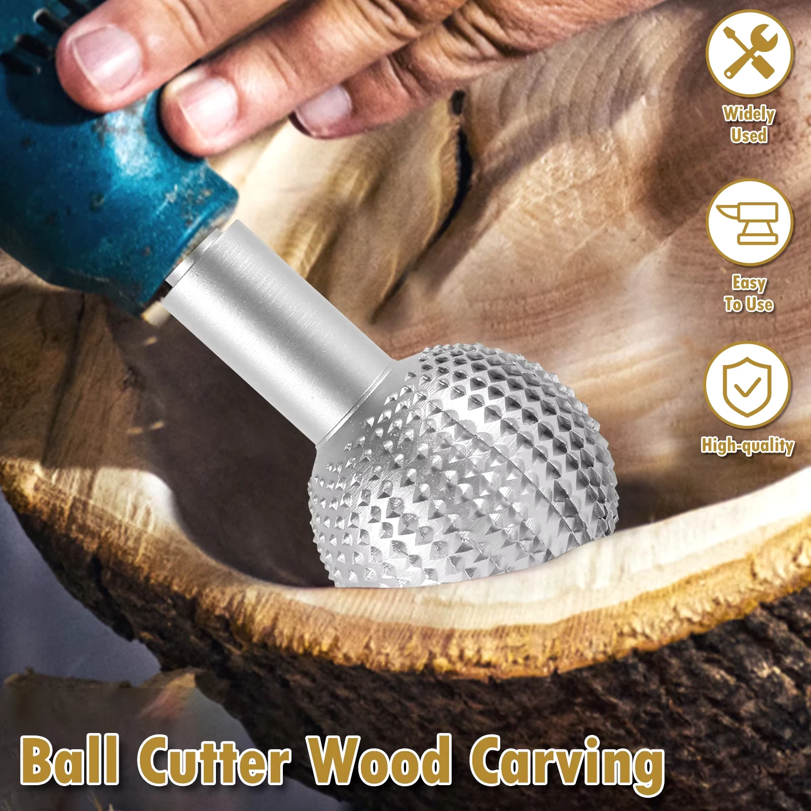 M10 Rotary Burr Carbon Steel Wood Carving Burr 10mm Shank Rotary Ball Gouge Wood Carving Grinding Head Polishing Engraving Ball
