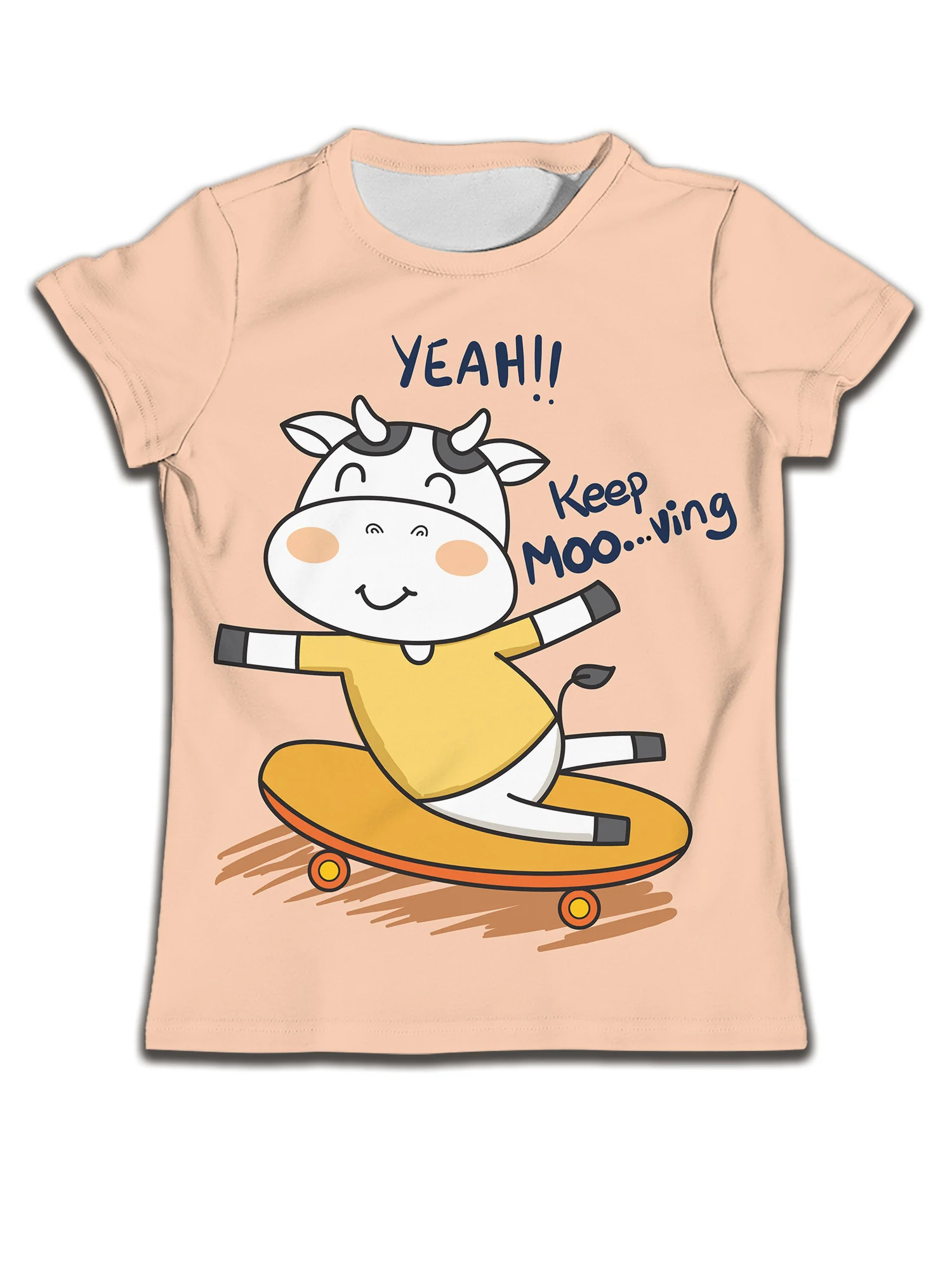 2024 New Cartoon Children's Clothing 3 to 14 Years T SHIRT KID BOY Orange Clothes Child Girl Kids Cow Play Skateboard Graphic