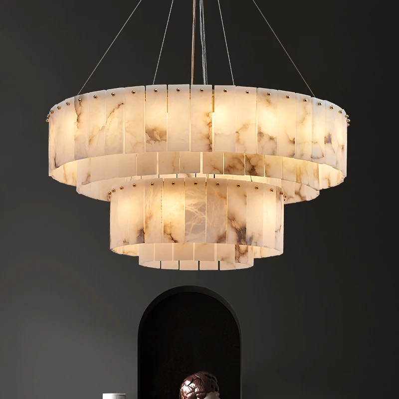 Luxury Marble Chandelier Lighting Lampen Stone Texture Hanging Lamp for Living Room Suspension Chandeliers Gold 2026 Lighting