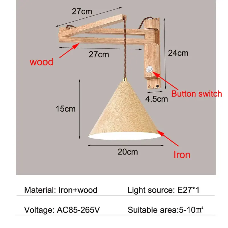 Modern Log Wall Lamp Retractable Foldable Bedside Lamp Nordic Rocker Arm Aisle Lamp Corridor Restaurant Bedroom Lamp