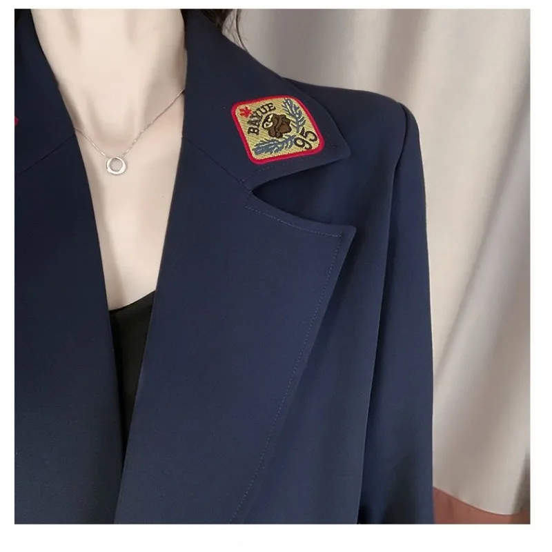 Women's Autumn British Casual Blazer Top Fashion Embroidery Long Sleeve Jacket Cool Commuter Comfort Coat Blazer Femme