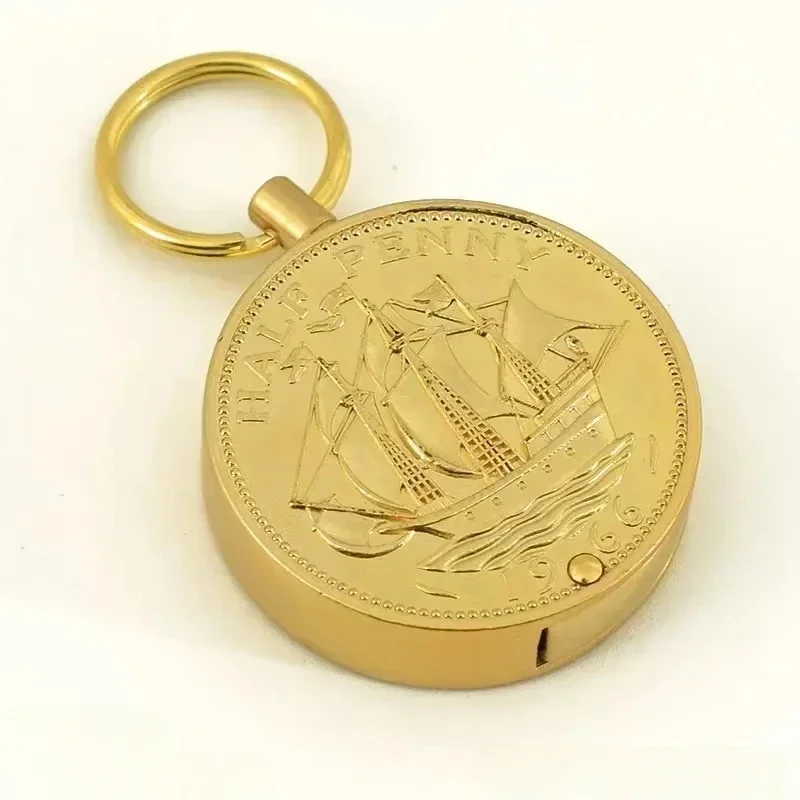 Retro Coin Kerosene Torch Lighter with Keychain Mini Portable Flint Griding Wheel Cigarette Lighters Smoking Accessories - Image 4