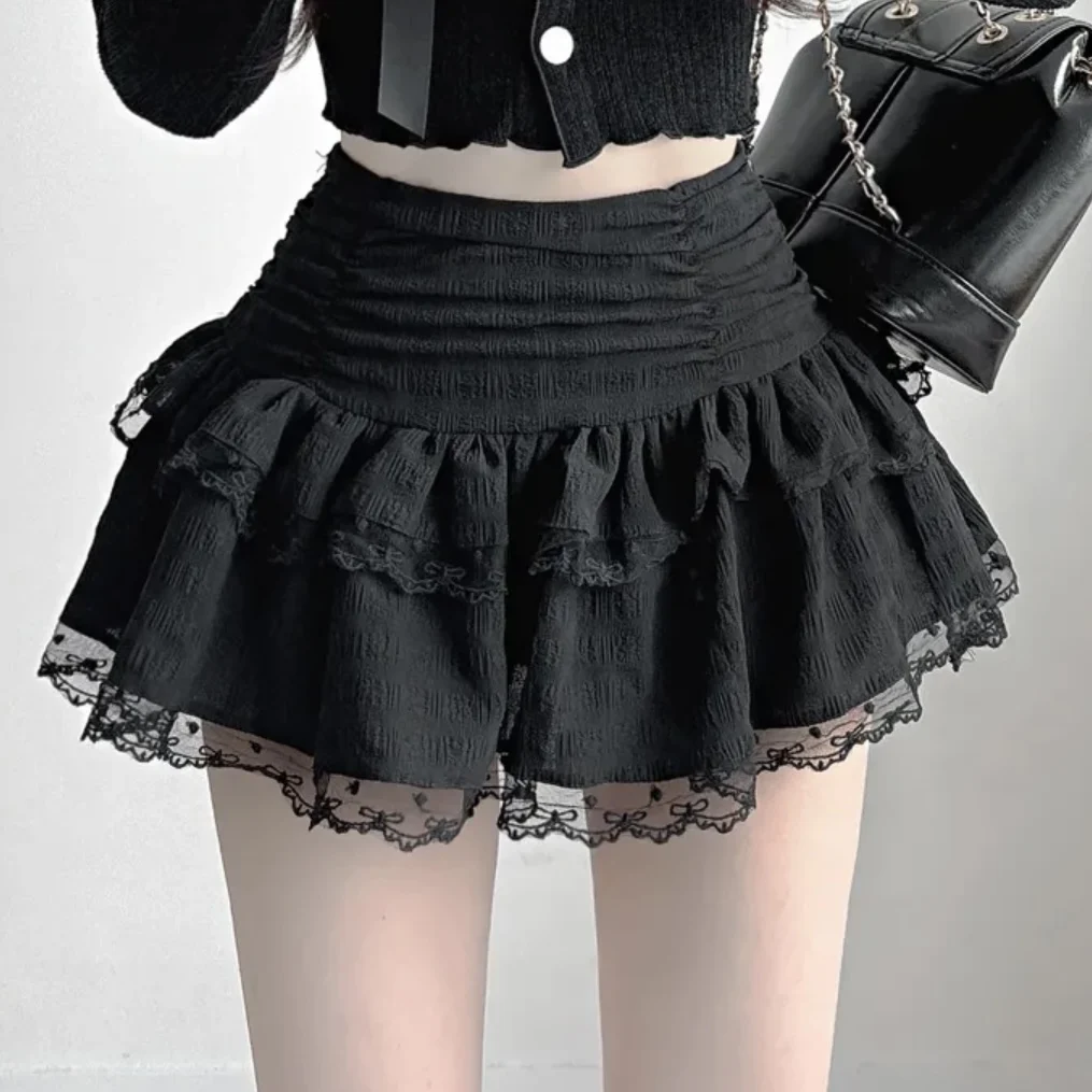 

Весна 2026: Новая элегантная кружевная короткая юбка с высокой талией, А-силуэт, женская, красивая, стройнящая юбка-тортик
