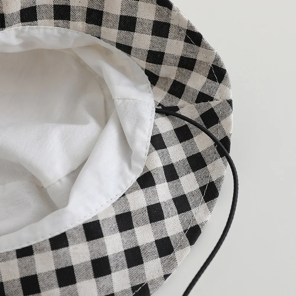Wide Brim Autumn Sun Hat Baby Plaid Print Fisherman's Hat Children Cotton Bucket Cap for Boys Baby Girls Sunhat Kids Bonnet view 6