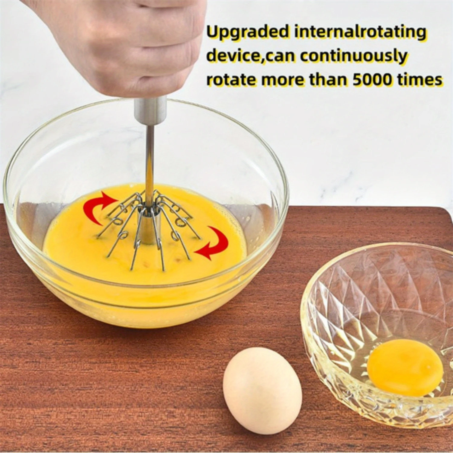 Stainless Steel Push Whisk - Easy to Use Manual Hand Mixer & Plunger Whisk - Make Froth, Foam & Whipped Cream - Semi Auto Egg Be