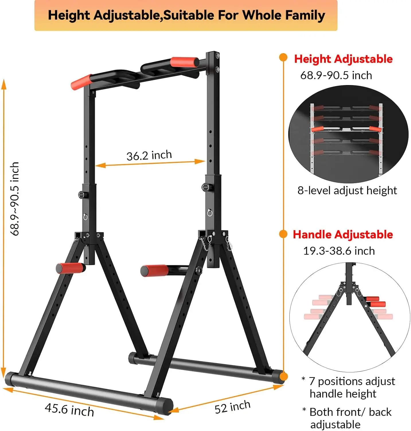 Dobests Foldable Power Tower Dip Station Pull Up Bar Station Adjustable Multifunction Fitness Pull Up Tower Station Workout