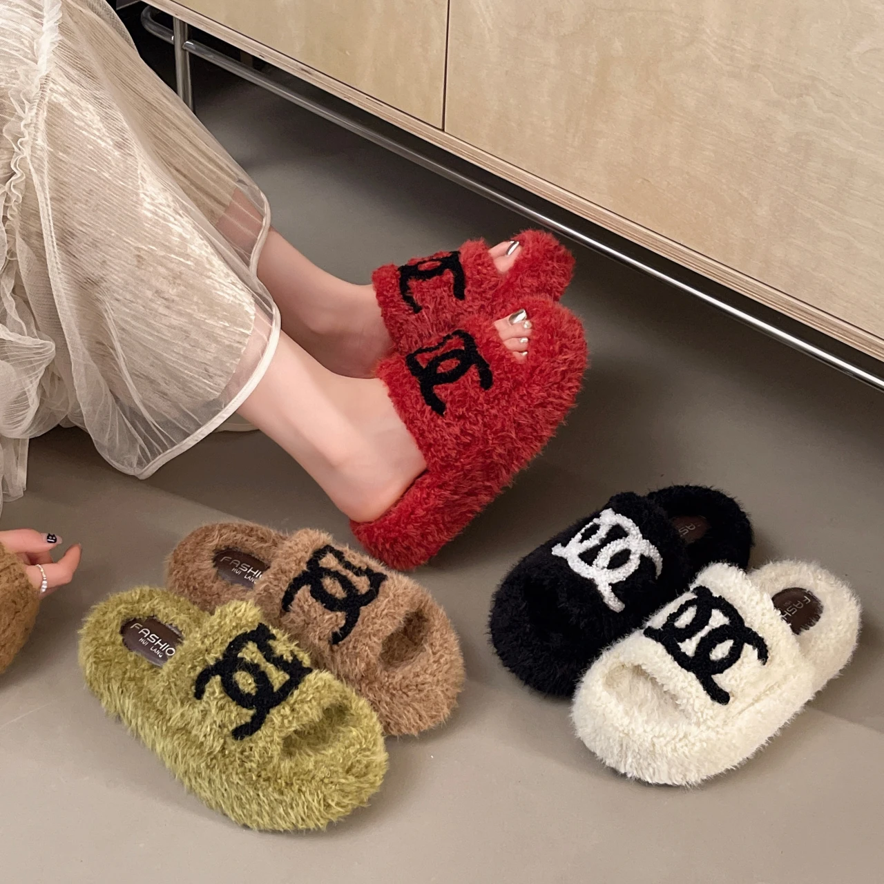 2026 New Solid Color Skin-friendly and Comfortable Thick-soled Slippers Spring and Autumn Hot-selling Letter Open-toe Slippers