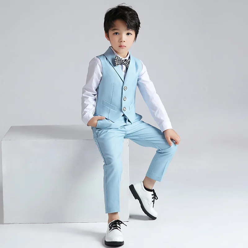 Boy Candy Color Vest Kids Waistcoat Wedding Clothes Set Toddler Formal Dress Suits Child BowTie Shirt Pant Baby Gentlemen Outfit