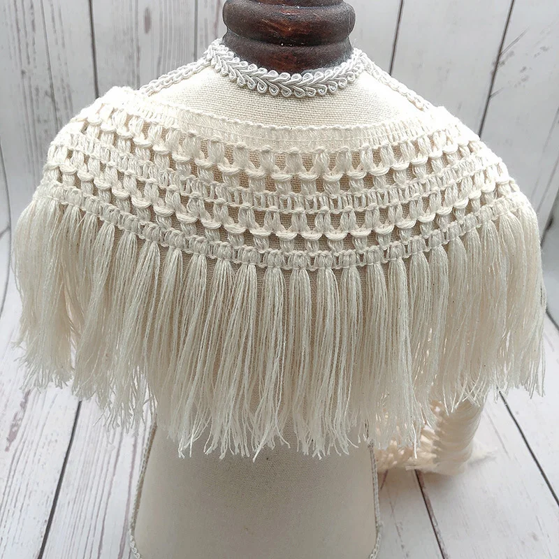 Best 12cm Wide Beige Cotton Thread Braided Beard Tassel Lace DIY Clothes Skirt Hem Hat Sofa Curtain Trim Decorative Accessories