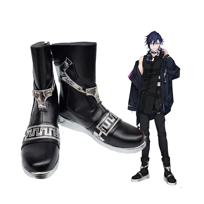 Vtuber Noctyx Yugo Asuma Cosplay Shoes Boots  Anime Game Halloween Women Men Pu Leather Black Shoes