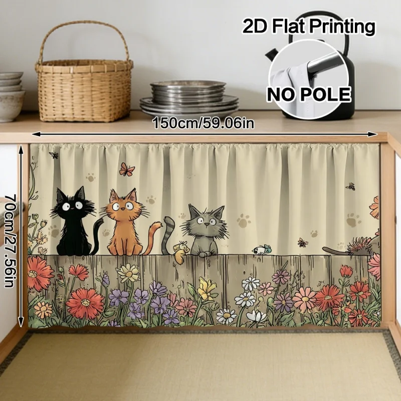 Cartoon Cat Curtain Bathroom Kitchen Laundry Cabinet Cloak Curtain Partition Curtain Decorative Curtain