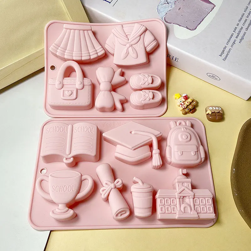 School Theme Silicone Molds Graduation Book Bag Shape DIY Baking Mould for Chocolate Candy Cake Soap Jelly Baking Accessories