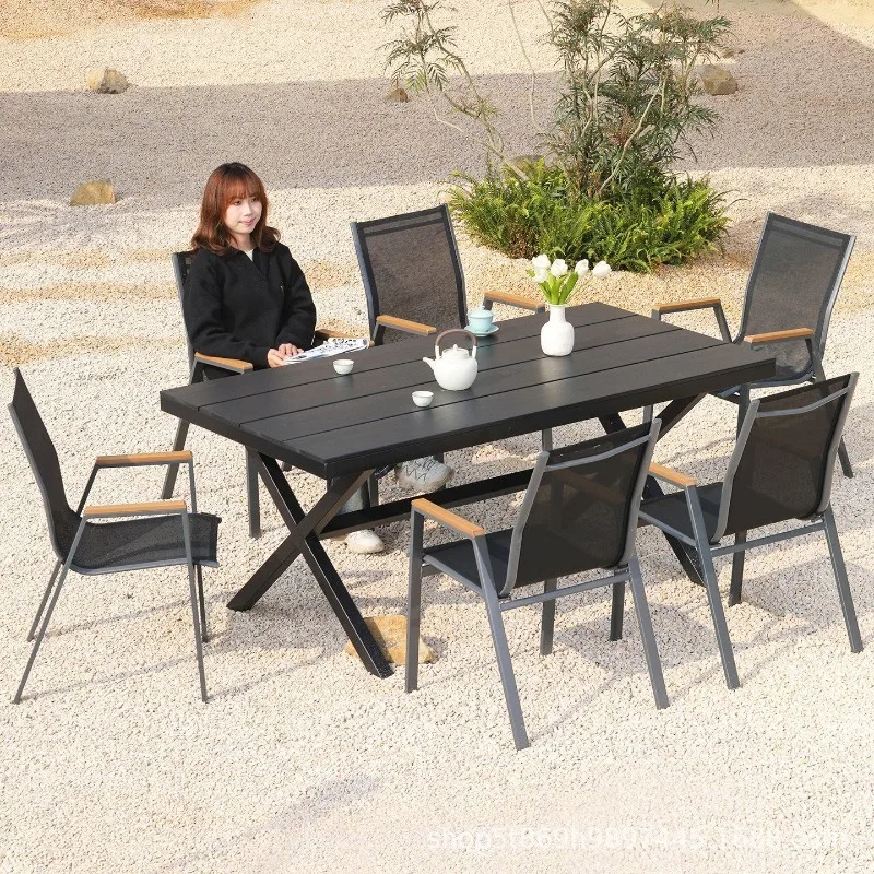 Outdoor tables and chairs courtyard open-air garden plastic wood tables and chairs commercial agritainment milk tea shop casual