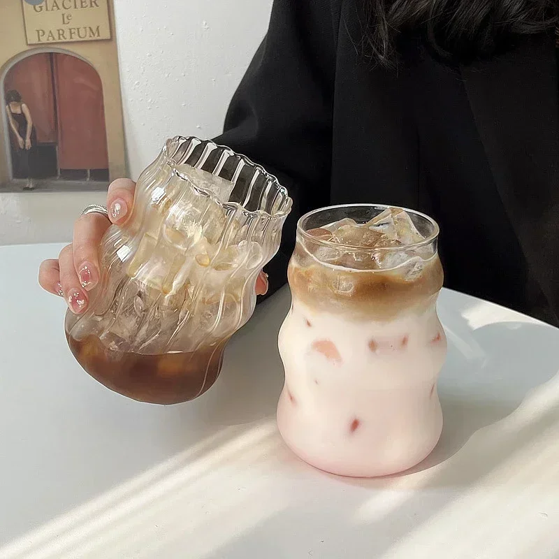 1PC Transparent Bubble Tea Glass Cups With Straws Beer Mugs Strawberry Milk Juice Pitcher Coffee Mug Drinkware Cup For Party