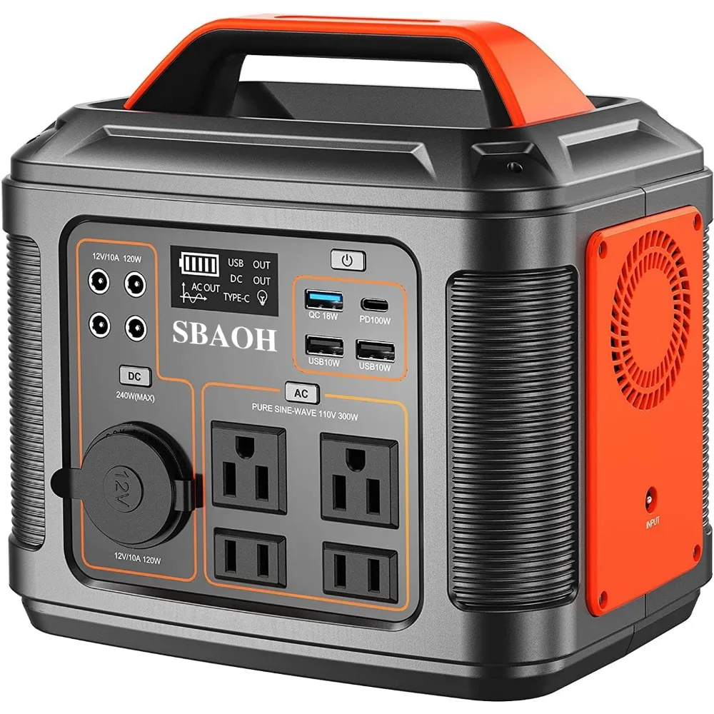 

Portable Power Station, 300W 296Wh Solar Generator Quick Charge / 110V AC Outlets/DC Ports and LED Flashlight, Generator